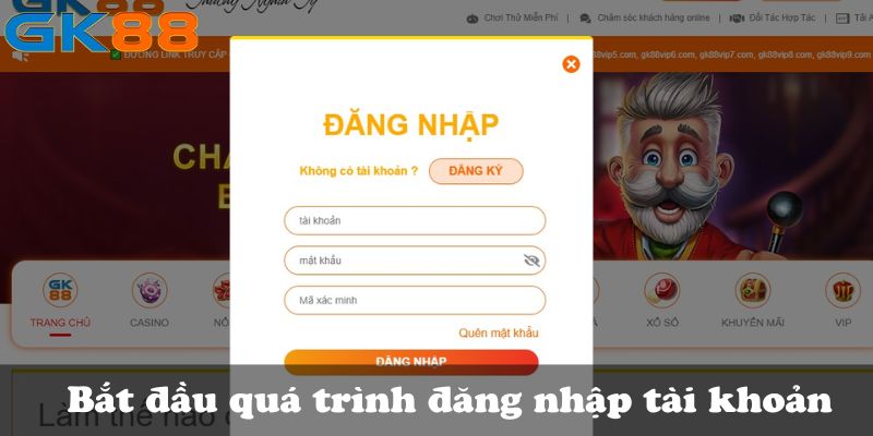 Bắt đầu quá trình đăng nhập tài khoản