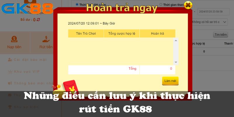 Những điều cần lưu ý khi thực hiện rút tiền GK88 